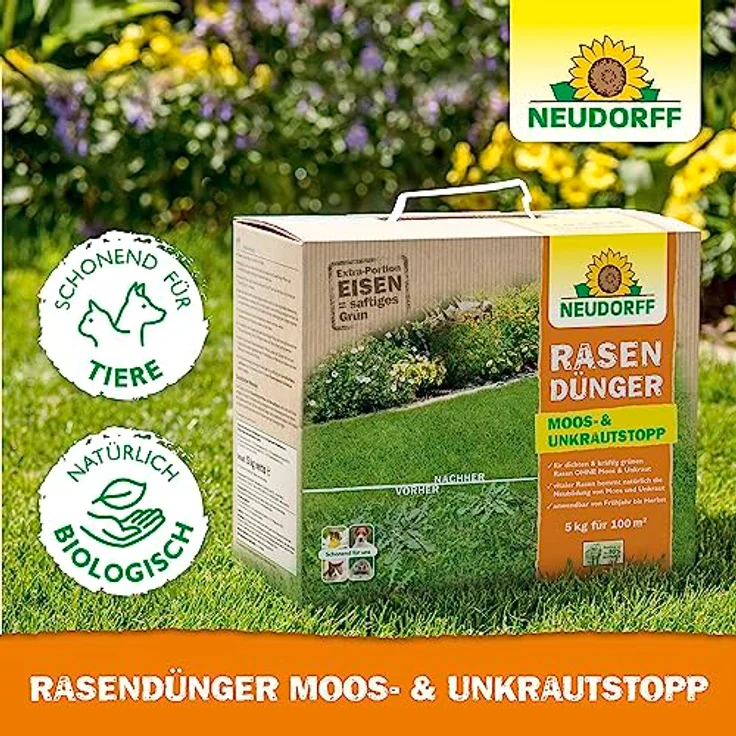 Neudorff RasenDünger Moos- & UnkrautStopp 18 Kg für 360m², organisch-mineralischer Dünger mit Eisen und Kalium für dichtes, saftiges Grün – Bild 5