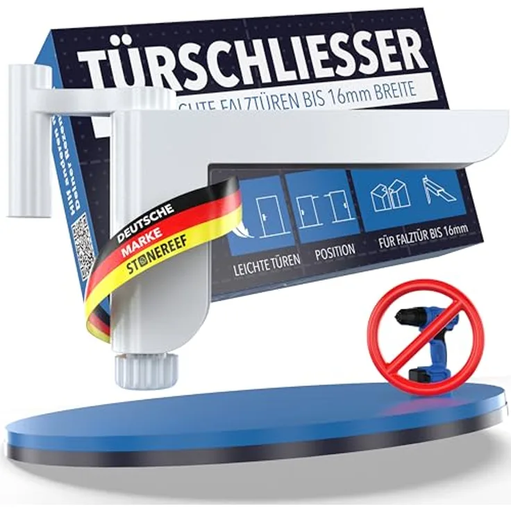 STONE REEF Türschließer für Zimmertüren, ohne Bohren montierbar, variabel einstellbare Schließkraft für Links- und Rechtsanschlagtüren, bis 16 mm Falzstärke, Türdämpfer