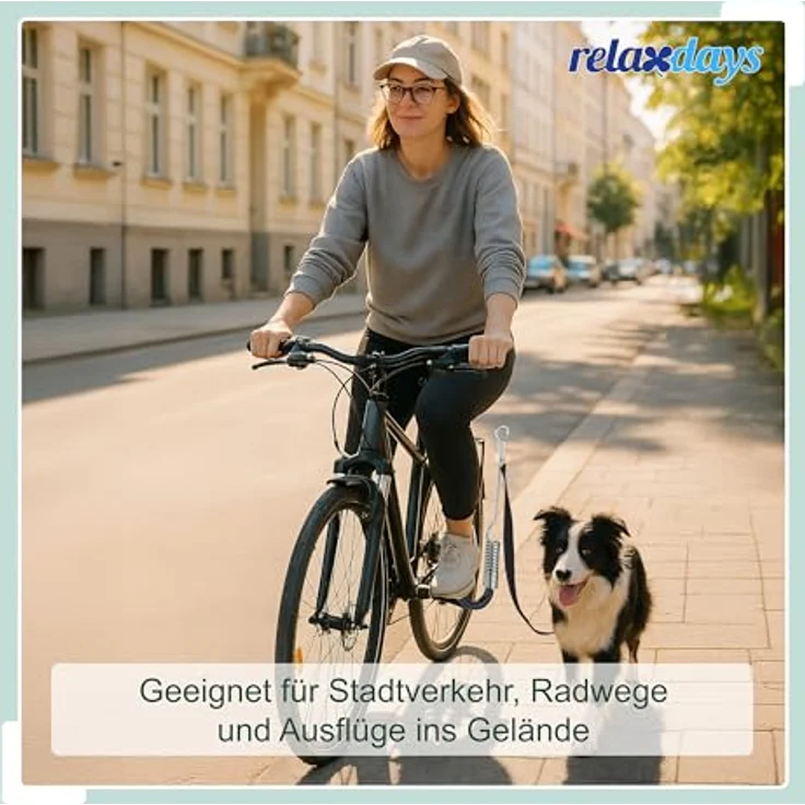 Relaxdays Fahrradleine Hund, Hundestange mit Abstandshalter & Feder, sicheres Führen für Fahrrad, schwarz/Silber – Bild 3