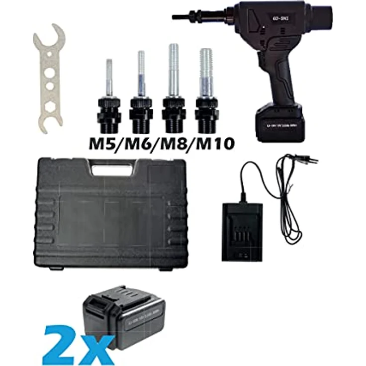 GOEBEL®- Akku Spreiz Blindnietmuttern Setzwerkzeug Setzgerät GO-SN1 Nietmutterngerät - M5 / M6 / M8 / M10 mm Blindnietmuttergerät mit bürstemlosem Motor 18V inkl. 2 Akku, Koffer Zubehör – Bild 4