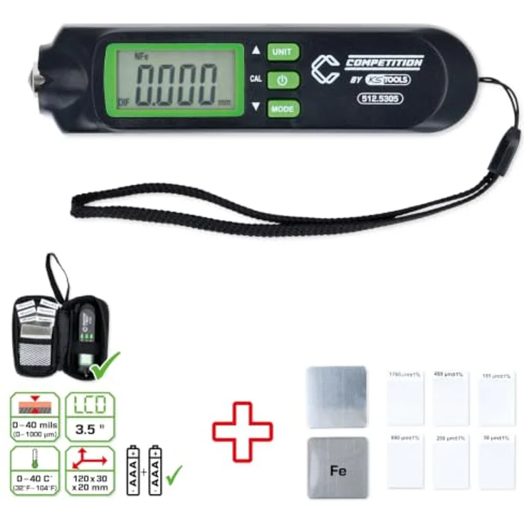 KS Tools COMPETITION Schichtdicken-Messgerät 0 - 1000µm, präzise Messung für Aluminium und Eisen, digitale Anzeige inklusive Kalibrierscheiben – Bild 3