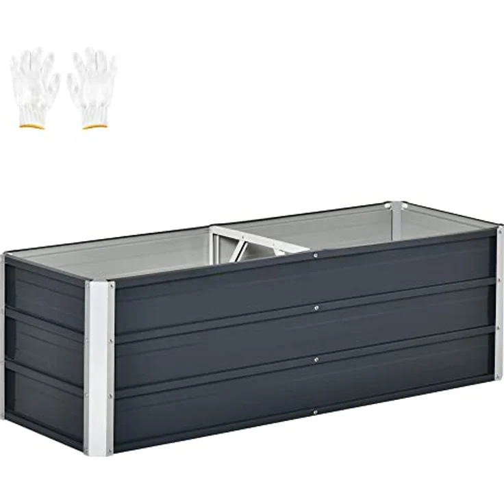 Outsunny Hochbeet aus Stahl Gartenbeet Pflanzkasten Blumenkasten Blumenkübel mit Handschuhe Dunkelgrau 125 x 47 x 40 cm – Bild 1