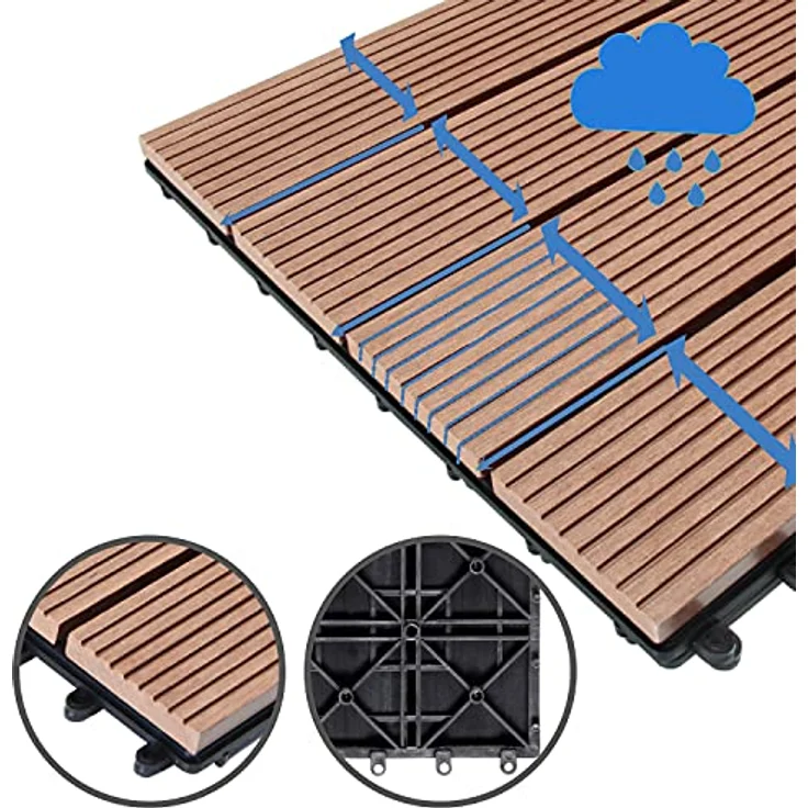 WPC Fliesen 1m²-4m² Terrassenfliesen Set Holzfliesen 30x30cm Balkon Pool Garten 11x Mosaik terrakotta 4250525376654 – Bild 6