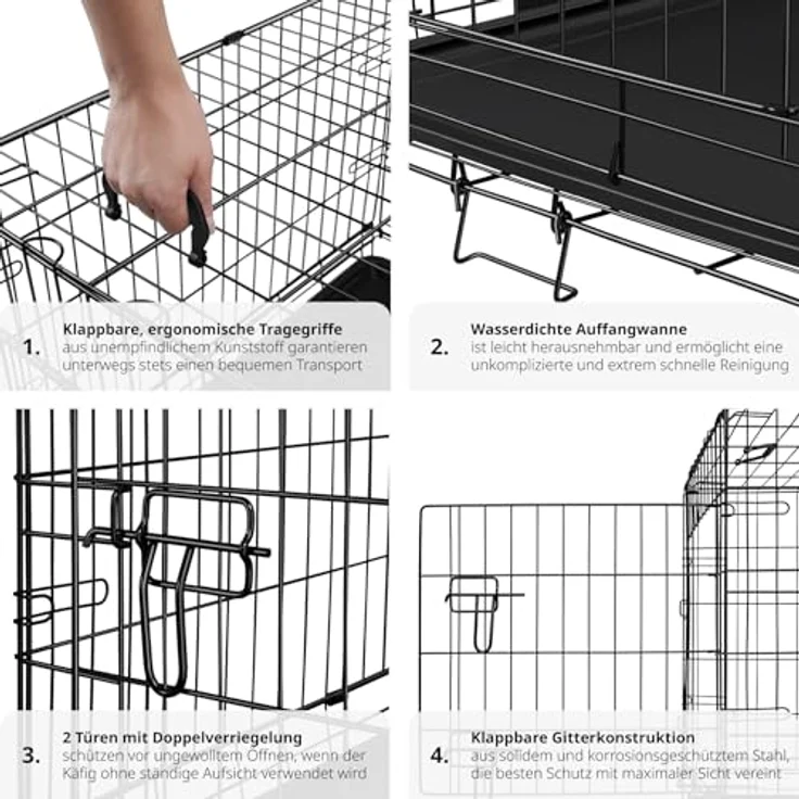 tectake® Hundekäfig, Hundegitter Box, Dog Kennel, Hundebox faltbar, Transportbox stabil, für Hunde und Welpen, 78 x 48 x 52,5 cm - Stahl, für Auto, Camping und Zuhause – Bild 5
