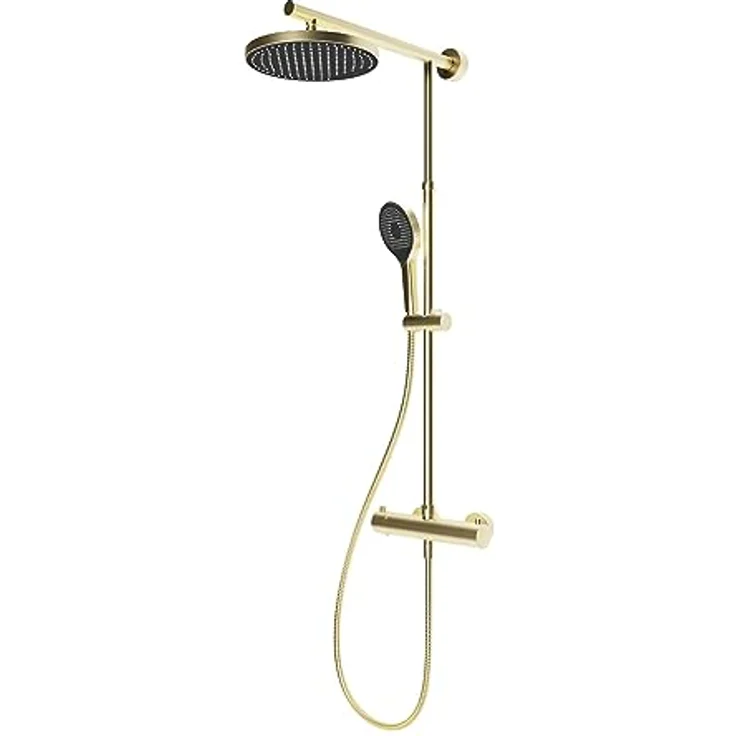Schulte Duschsystem Duschmaster Rain in Goldoptik mit Sicherheits-Thermostat, Handbrause & Kopfbrause rund extra-flach, D964028-283 – Bild 1