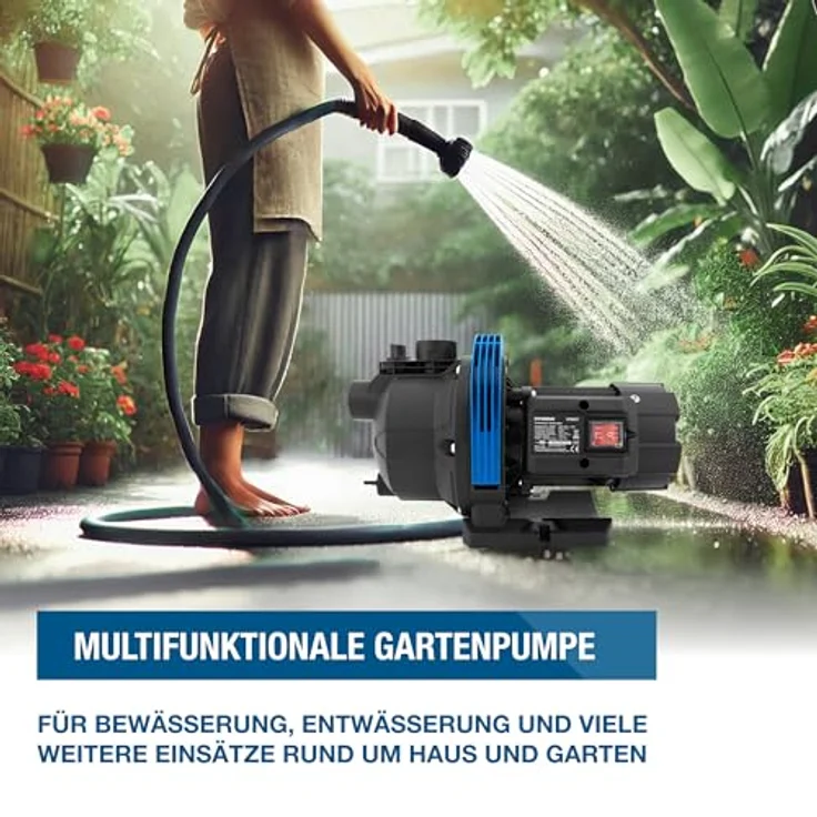 HYUNDAI Gartenpumpe GP80037, 800 W, Fördermenge 3.600 l/h, max. Förderhöhe 40 m, max. Ansaughöhe 7 m, Bewässerungspumpe – Bild 2