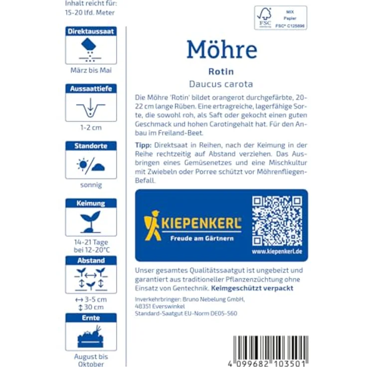 Kiepenkerl Möhren Rotin, Gemüsesamen mit hohem Carotingehalt, tiefrot – Bild 2