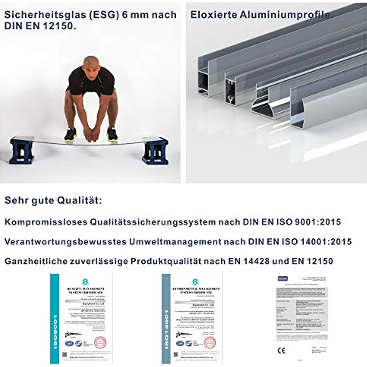 AQUABATOS Duschwand Viertelkreis 90x90 cm mit Schiebetür, Sicherheitsglas klar mit Lotus-Effekt, Höhe 195 cm – Bild 6