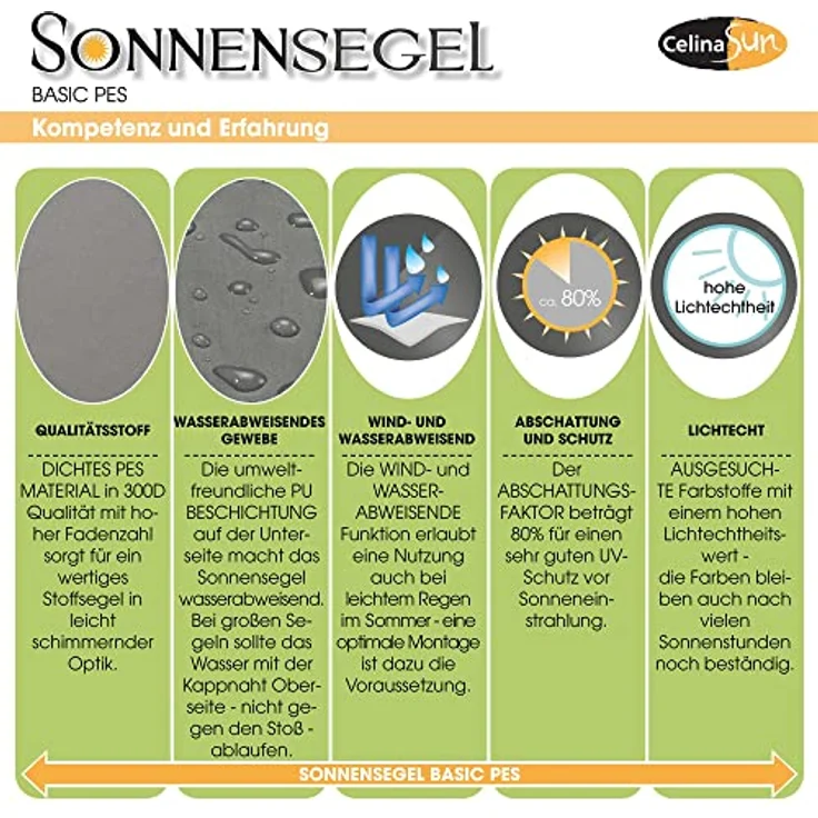 CelinaSun Sonnensegel inkl Befestigungsseile Basic Dreieck rechtwinklig 2,5 x 2,5 x 3,5 m cremeweiß Sonnenschutz wasserabweisend – Bild 3