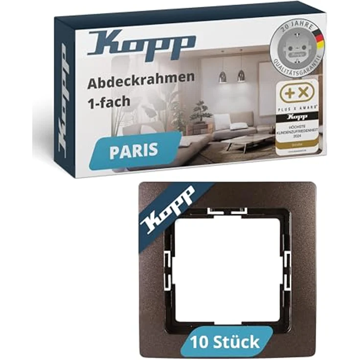 Kopp PARIS 1-fach Abdeckrahmen, Palisander-Braun, 10 Stück, Kunststoff, 83 x 83 x 9,5 mm, für Steckdosen & Schalter – Bild 1