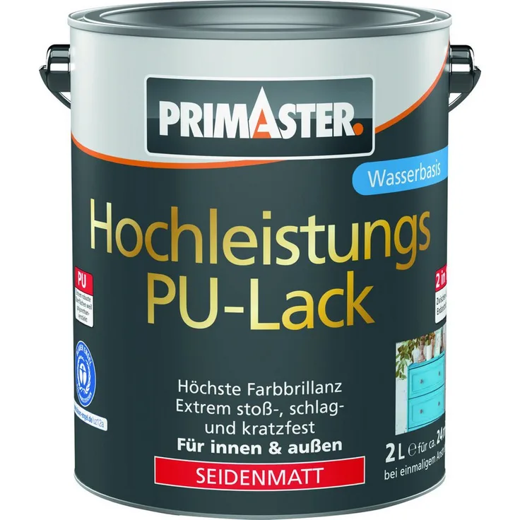 Primaster Hochleistungs PU-Lack, Acryl-Buntlack cremeweiß, seidenmatt, 2 L für innen & außen