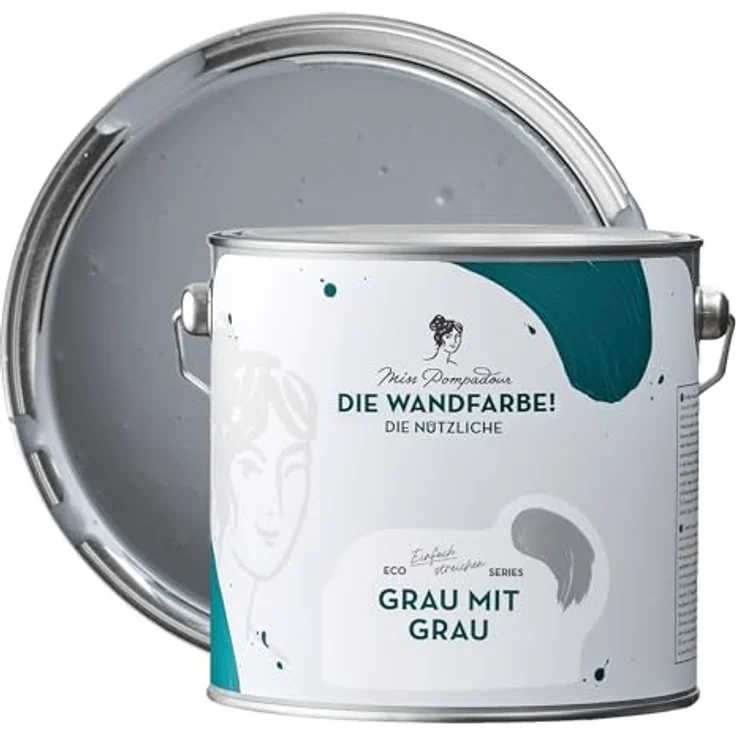MissPompadour Wandfarbe Grau mit Grau, abwaschbare, scheuerbeständige Wandfarbe, hohe Deckkraft, 2,5 L, wasserbasiert – Bild 1