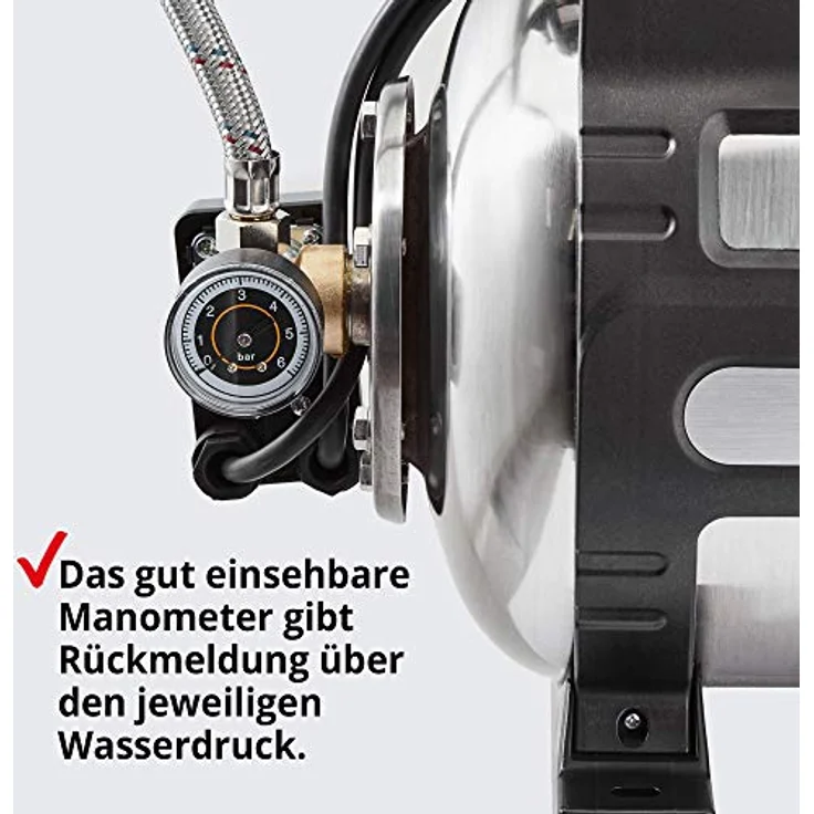 Hecht Hauswasserwerk 3331 INOX, 4.600 l/h, 1100W, Edelstahl, Druckschalter, 4,5bar, 45m Förderhöhe, 24L Tank – Bild 6