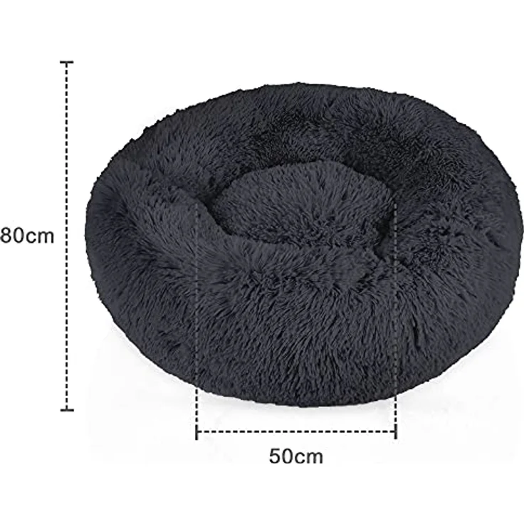 Intirilife flauschiges Plüsch Haustierbett in Dunkel Grau Durchmesser 80 cm - Weiches rundes rutschfestes Hundebett Katzenbett Kissen komfortables Hundesofa Katzensofa für Hunde und Katzen – Bild 3