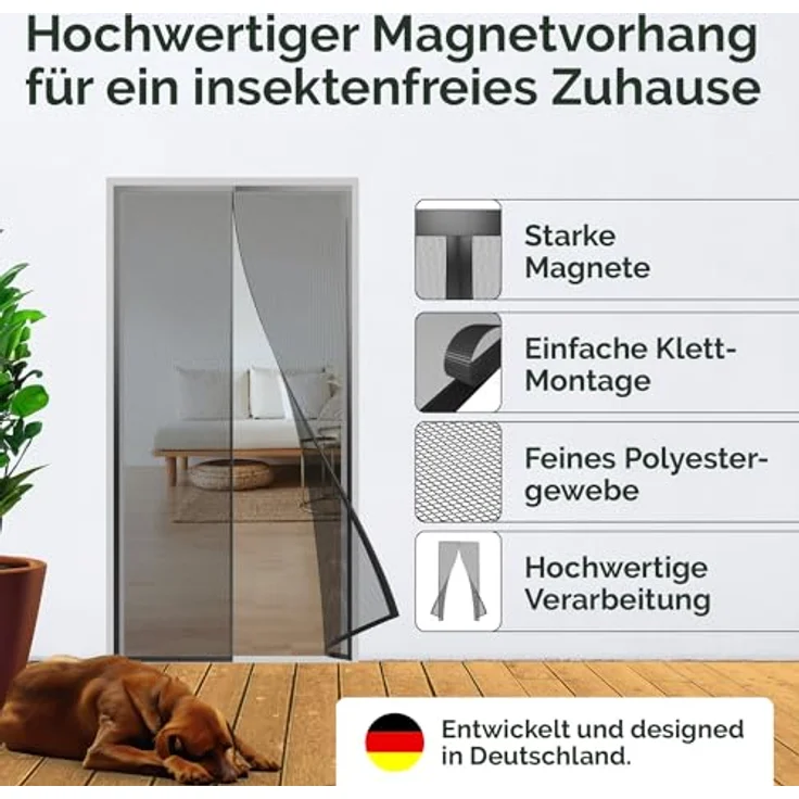 Nematek Fliegengitter Balkontür 120x220 cm - Insektenschutz ohne Bohren, schwarzes Moskitonetz mit starken Magneten – Bild 2