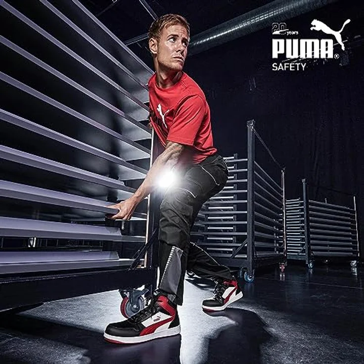 PUMA Safety FRONTCOURT BLK/WHT/RED MID S3 Sicherheitsschuh mit Fiberglaskappe und rutschfester, hitzebeständiger Laufsohle – Bild 8