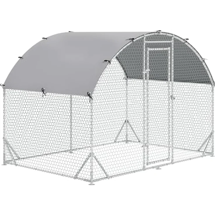 PawHut Hühnerstall aus Stahl, 280 x 190 x 197 cm, mit UV-beständiger Abdeckung, abschließbarer Tür, für 4-6 Hühner, silber – Bild 1