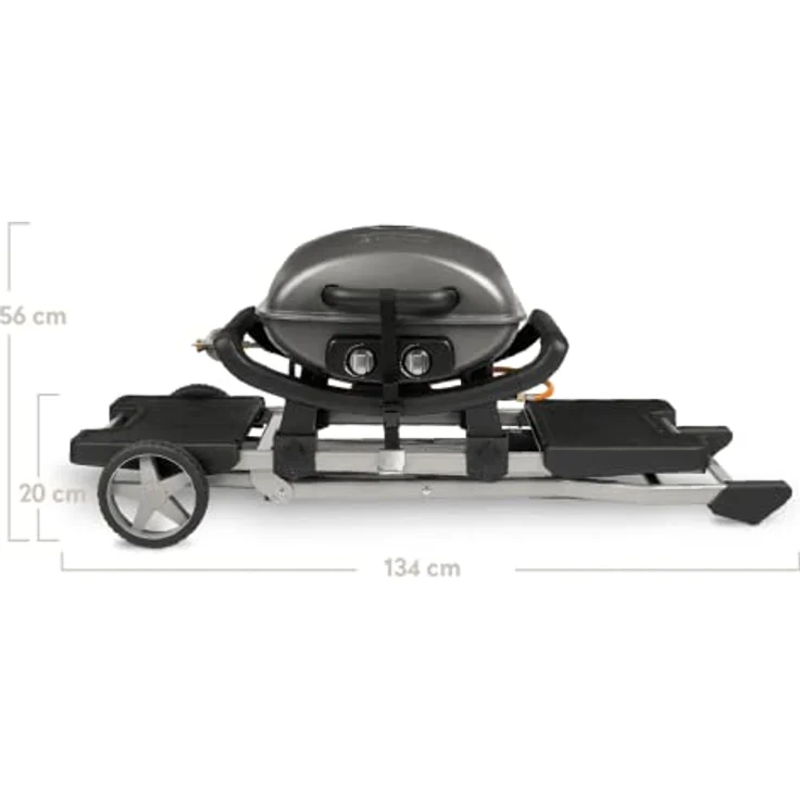 BURNHARD Tragbarer 2-Brenner Gasgrill WAYNE inkl. Rollwagen, 3,5 kW bis zu 300°C Kompaktgrill mit Aludruckguss Brennkammer inkl. Abdeckhaube, Gusseisen Grillrost, 2 Edelstahlbrenner mit Piezozündung – Bild 3