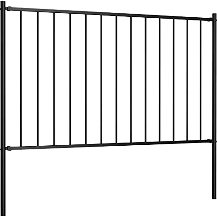 vidaXL Zaunpfosten, Zaunfeld mit Pfosten aus pulverbeschichtetem Stahl, witterungsbeständig, schwarz, 1,7 x 1 m – Bild 2