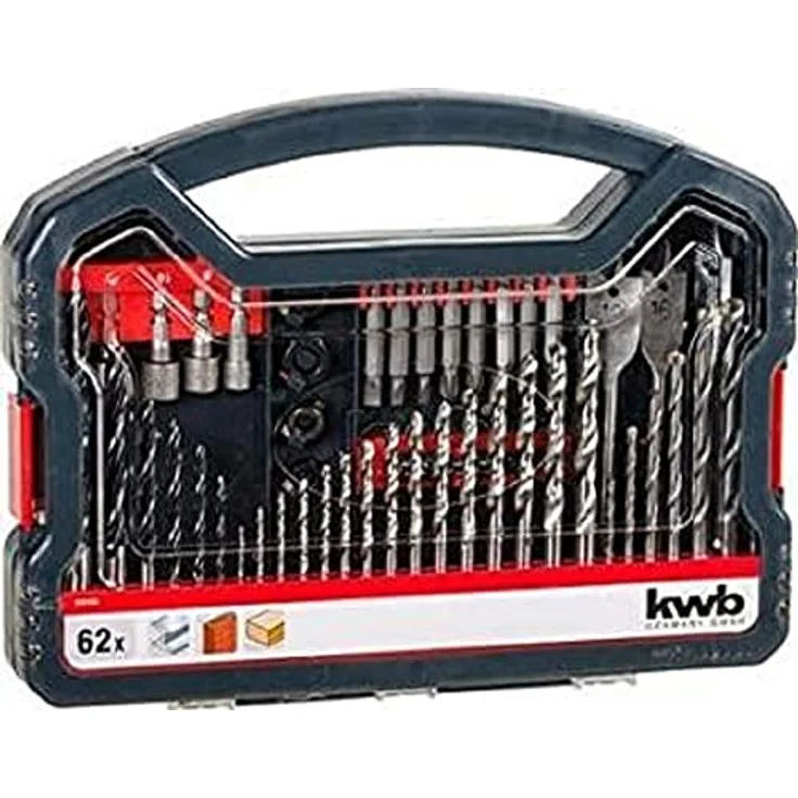 kwb Power-Box 62-tlg. Bohrer- und Bit-Set, bestehend aus Bits, Stecknüssen, Stein-Bohrer, Holz-Bohrer, Metall-Bohrer & Fräs-Bohrer in robuster Box mit Tragegriff – Bild 2