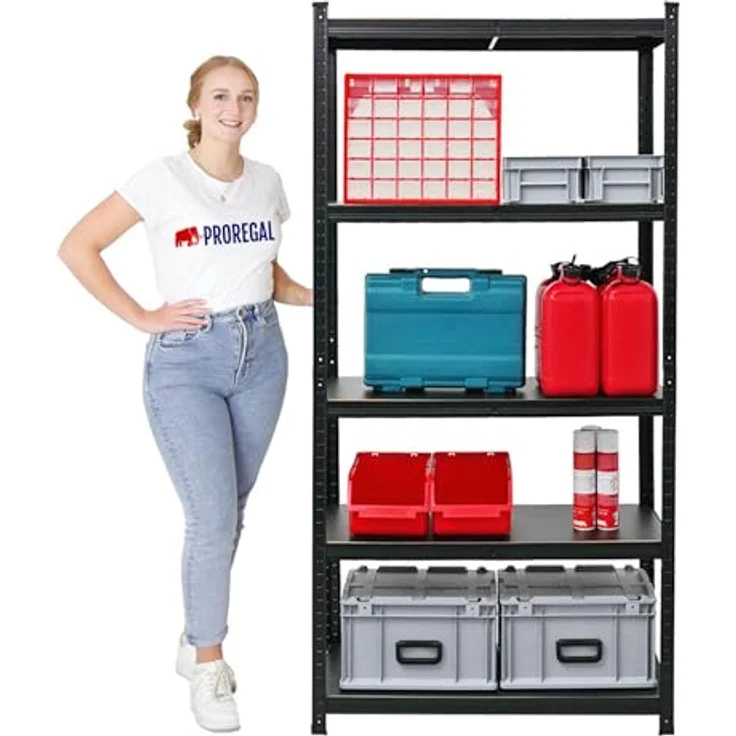 Proregal Schwerlastregal All Black Series Ragnar, 180 x 90 x 40 cm, 5 verstellbare Böden, Traglast 100 kg pro Boden, Schwarz – Bild 3