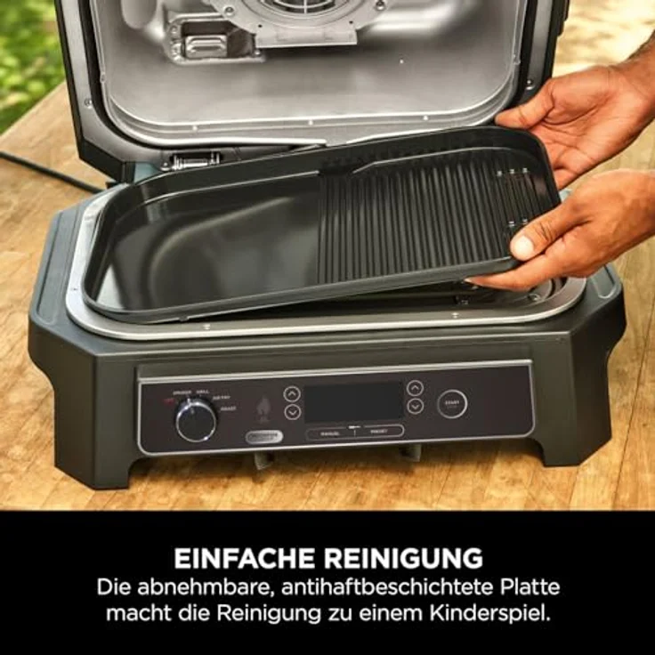 NINJA Elektrogrill Ninja Woodfire XL Grillplatte & Plancha, 2-in-1-Kombination für geschnittenes Gemüse, Schwarz – Bild 3