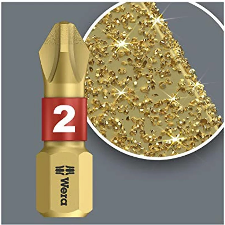 Wera Kreuzschlitz-Bit 1/4", DIN 3126 E6,3 PZ 2 x 50 mm, diamantbeschichtet für sicheres Verschrauben – Bild 2