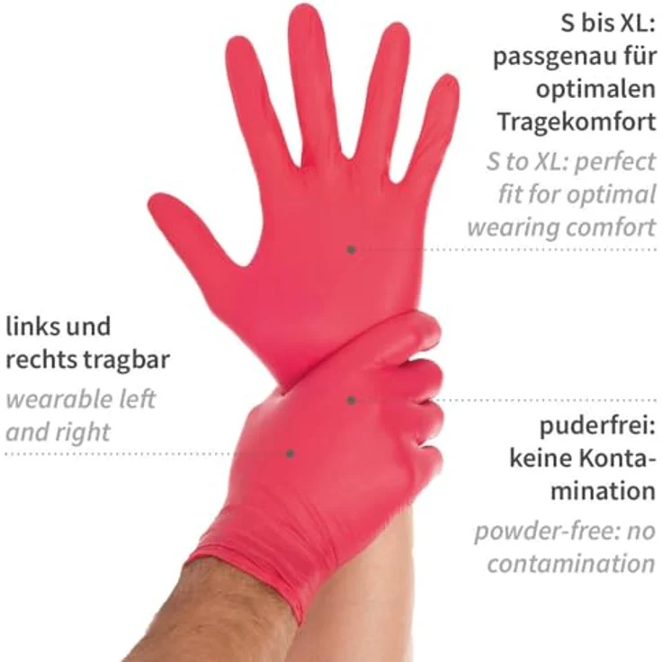 FRANZ MENSCH Hygostar Nitrilhandschuhe Safe Light | puderfrei, rot, 7/S, 24cm, 100 Stück, Einmalhandschuhe – Bild 2