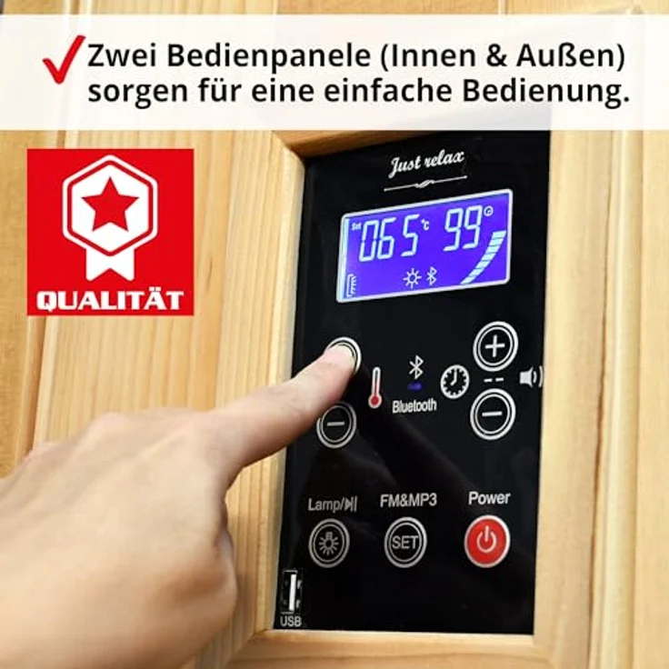HECHT Infrarot Sauna Fantasy | 12 Heizstrahler, 3450 W, 180 x 180 x 190 cm, mit 2 Liegen, LED-Lichttherapie und Bluetooth – Bild 7