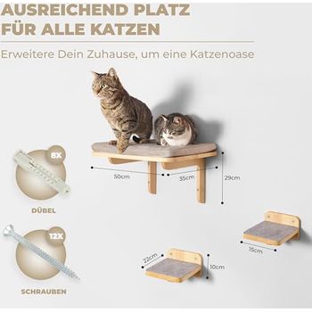WOOWOOD Katzen Kletterwand Set 8-teilig - Kratzbaum Wand Mit Hängematte & Plattformen