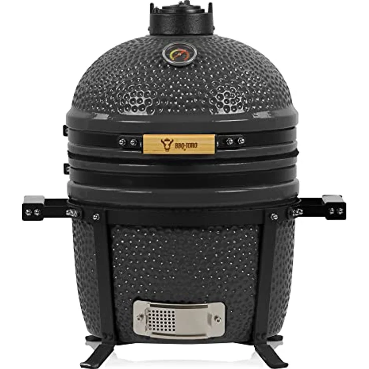 BBQ-Toro Kamado Grill Shiro Ø 39 cm mit Thermometer, Holzgriffe | Grau | Mini Holzkohlegrill, Ceramic Grill, Keramikgrill, Grill Ei, Grill Rund Holzkohle, Kamado BBQ – Bild 1