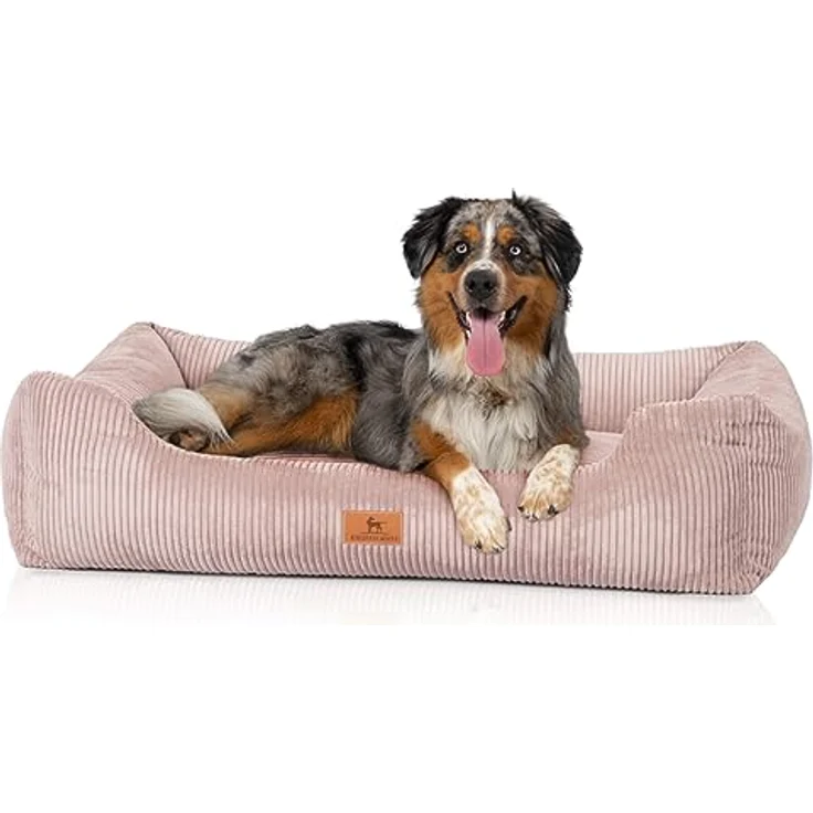 Knuffelwuff Hundebett aus Cord mit Handwebcharakter Olivia XL 105 x 75cm Rosa - Abnehmbarer Bezug - waschbar - für große, mittelgroße und kleine Hunde – Bild 1