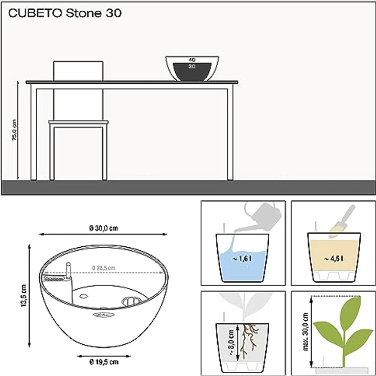 LECHUZA CUBETO Stone 30 steingrau 13830 – Bild 5