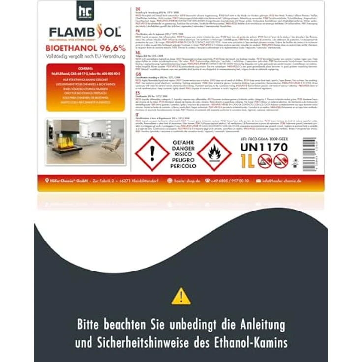 Höfer Chemie 20 L FLAMBIOL® Bioethanol 96,6% Premium für Ethanolkamin in Kanistern – Bild 7