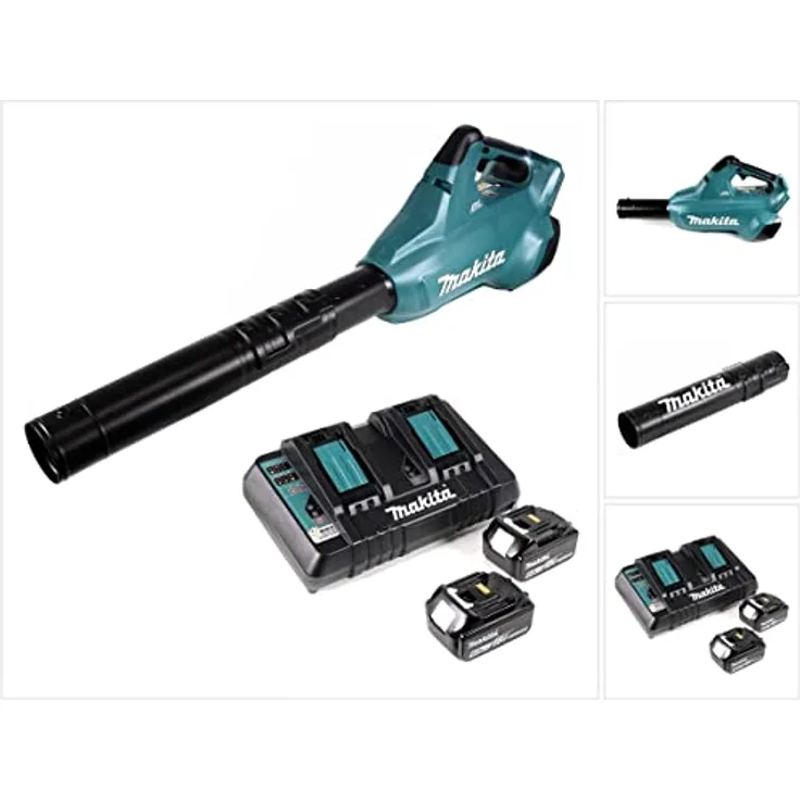 Makita DUB 362 2x18 Volt Akku Laubbläser Akku-Gebläse plus 2x 6 Ah Akku plus Makita DC 18 RD Doppel Ladegerät