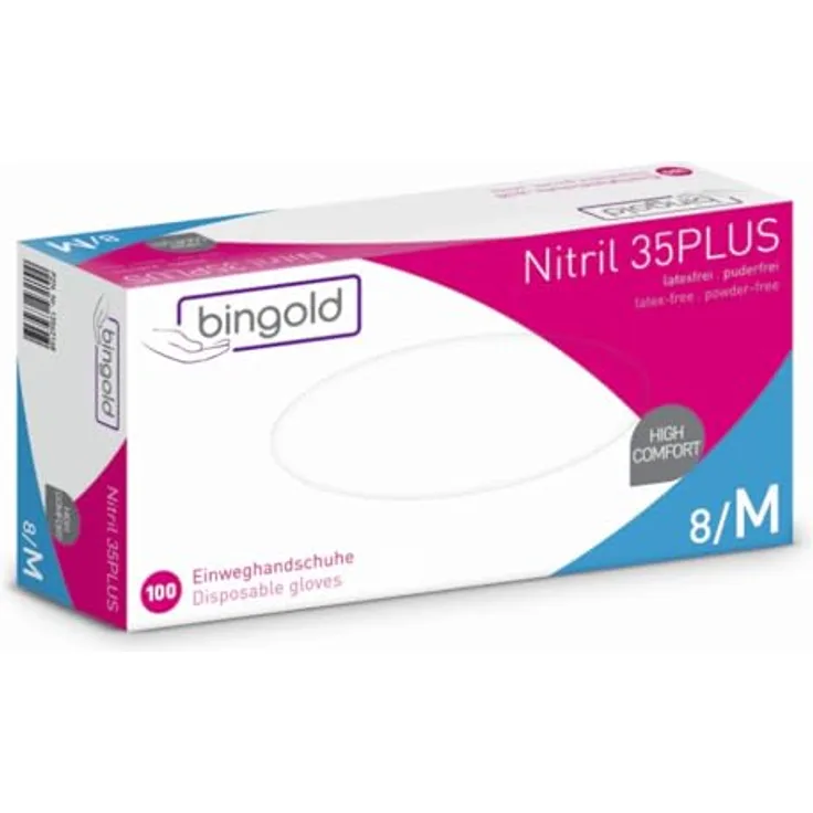 Bingold Nitril 35PLUS, blaue Nitrilhandschuhe, Größe M, Packung mit 100 Stück
