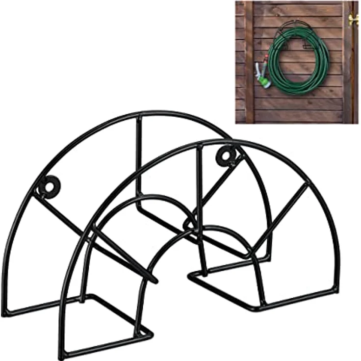 Relaxdays Schlauchhalter, für 45 m 5/8" Schlauch, Schlauchaufhängung Wand, Stahl, runder Gartenschlauchhalter, schwarz, 18.5 x 30.5 x 12.5 cm – Bild 1