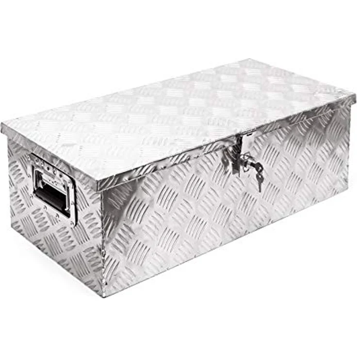 Wiltec Werkzeugbox Alu, 76x32x24,5 cm, silberne Transportbox mit Schlüssel und Haltegriffen, ideale Deichselbox für Werkzeuge – Bild 2