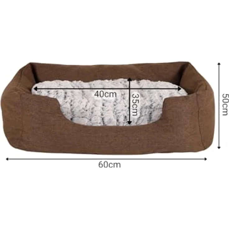 lionto Tierkissen Hundebett mit Wendekissen & meliertem Stoff, braun, 60 cm x 50 cm – Bild 5