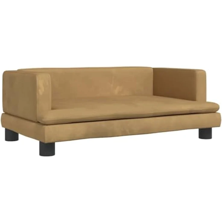 vidaXL Hundematratze, Braun, Samtbezug, massives Kiefernholz, 80 x 45 x 30 cm – Bild 1