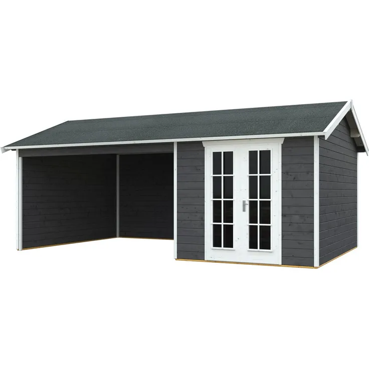 Skanholz Gartenhaus Tilburg, BxT: 653x420 cm, nordisches Fichtenholz, 28 mm Wandbohlen, Echtglas Tür, 19 mm Fußboden und Dachschalung