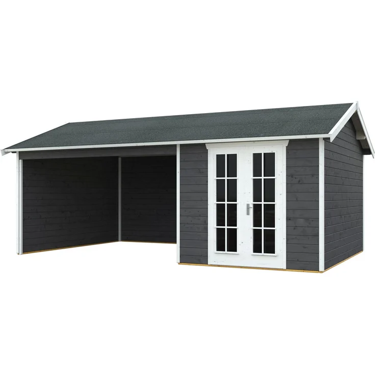 Skanholz Gartenhaus Tilburg, BxT: 653x420 cm, nordisches Fichtenholz, 28 mm Wandbohlen, Echtglas Tür, 19 mm Fußboden und Dachschalung