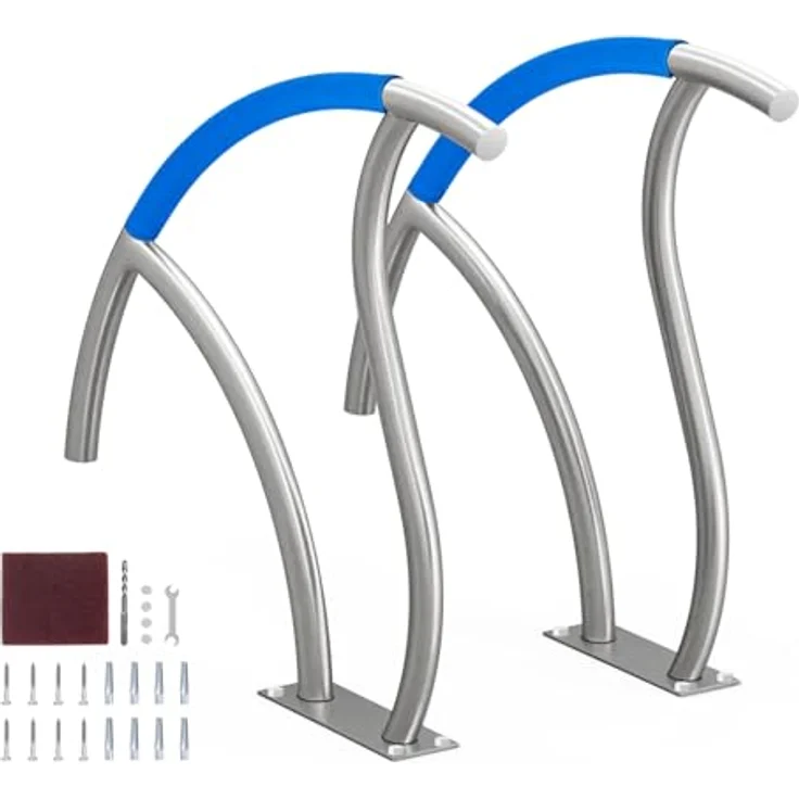 VEVOR Pool-Handlauf, 2 Stk., Edelstahl Pooleinstieg mit Grundplatte, 1395 x 810 x 100 mm, Haltegriff für Innen-/Außenpools, silberweiß – Bild 1