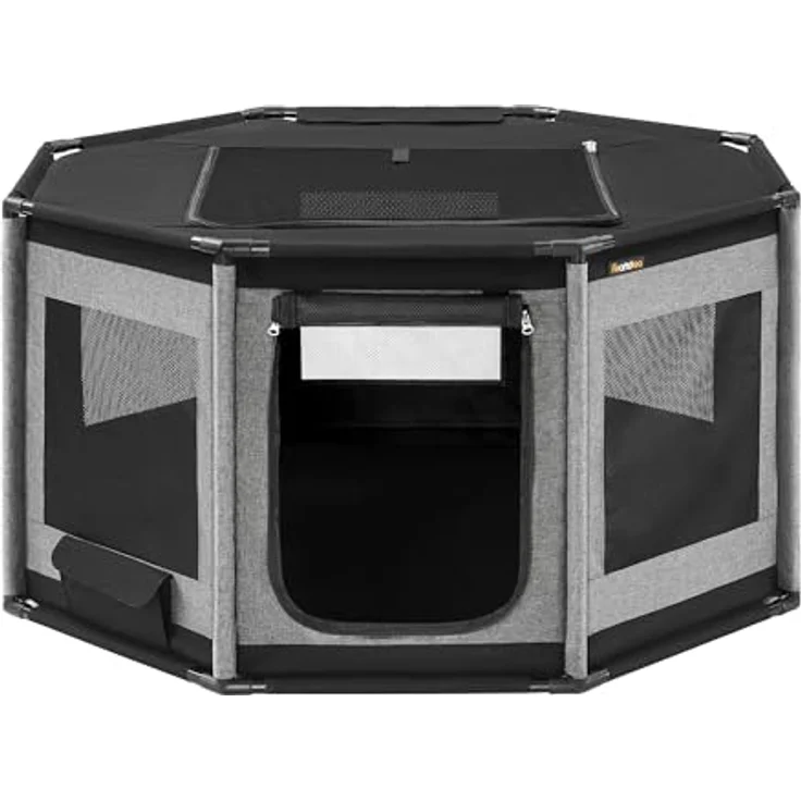 Feandrea Welpenauslauf Oxford-Gewebe, Hundekäfig L mit PVC-Rahmen, atmungsaktives Netz, Seitentasche, schiefergrau-tintenschwarz 112 x 112 x 62 cm – Bild 1