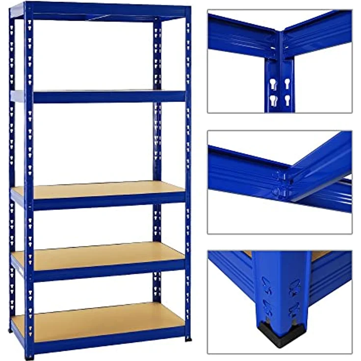 Proregal Schwerlastregal Tiger, 180 x 90 x 45 cm, 5 Böden, Traglast 265 kg pro Boden, Steckmontage, Blau – Bild 4