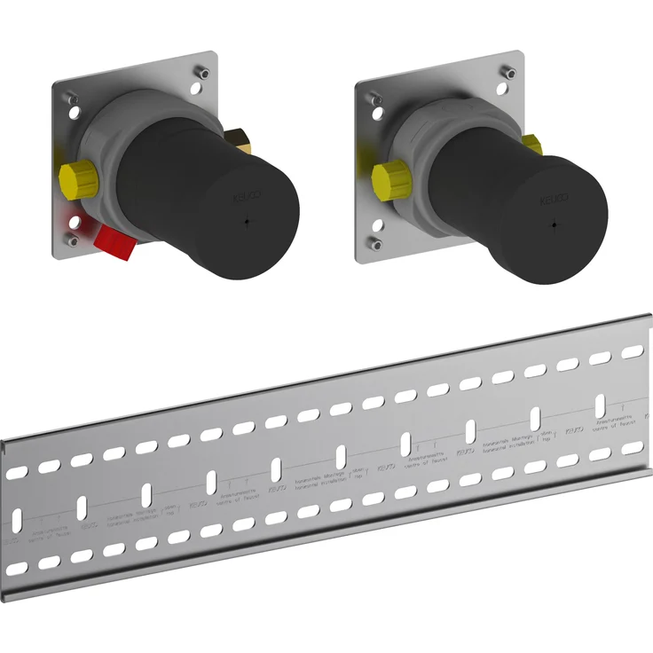 Keuco Grundkörper-Set für Thermostatarmatur Set UP, 2-Wege Duscharmatur mit Schlauchanschluss, 1/2 Zoll Gewinde, Unterputz-Wandmontage, Höhe 190 mm, Breite 582 mm, Made in Germany