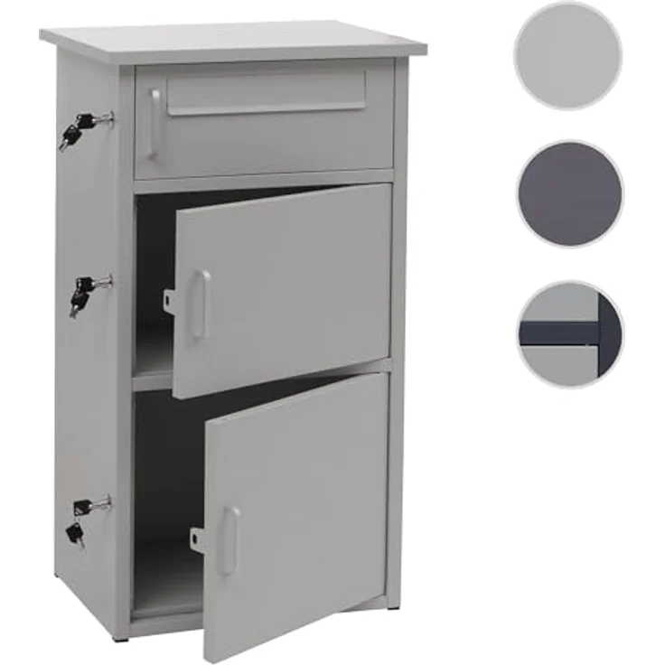 PROREGAL Paketkasten 3 Fächer, Stahl dunkelgrau/hellgrau, wetterfest, mit seitlicher Verriegelung und Bodenanker, HxBxT 89x49x38 cm – Bild 9