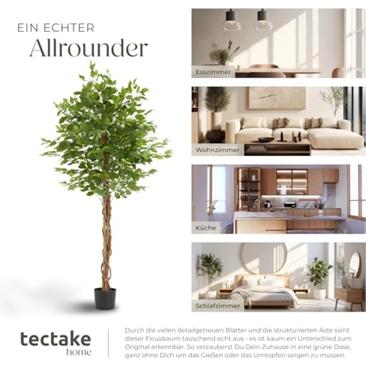 tectake Künstlicher Ficusbaum Fida, 180 cm, naturgetreu mit stabiler Kunststoffbasis, pflegeleicht und vielseitig einsetzbar – Bild 7