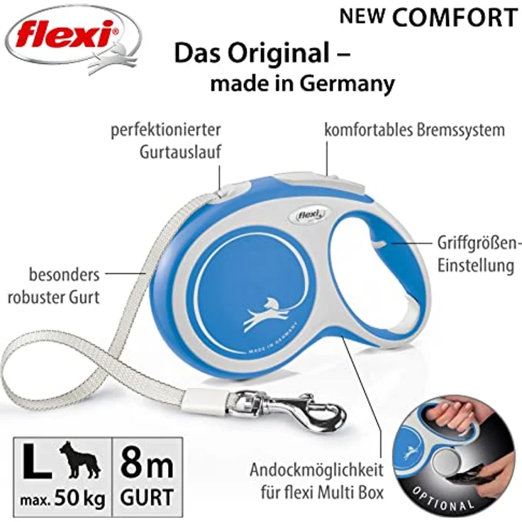Kerbl Flexi - Rollschnur New Comfort Band - 8 Meter bis 50 kg - Blau - 1 Stück – Bild 2