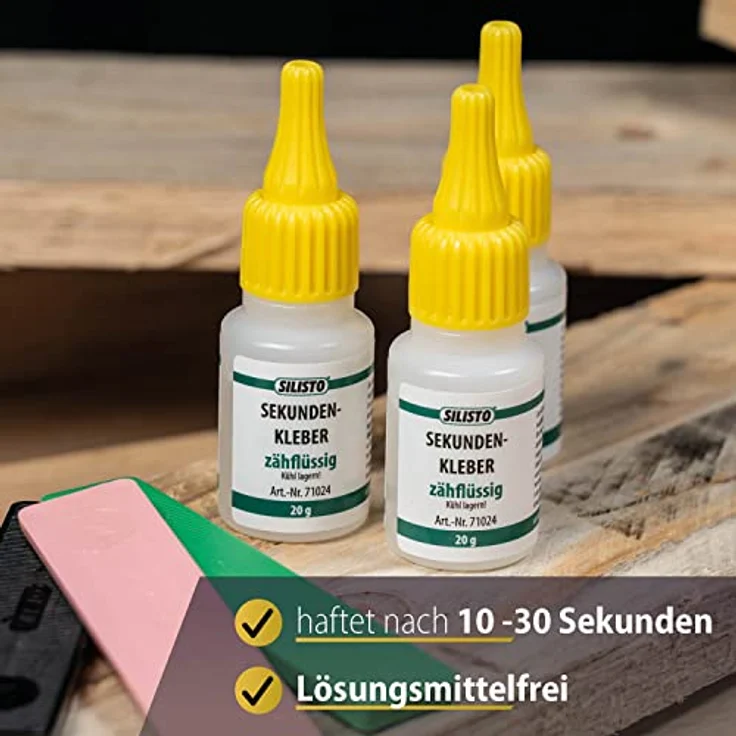 Silisto Sekundenkleber, Extrem starker Cyanacrylat Kleber 1x20 g Transparent - Zum Kleben von Plastik, Glas, Holz, Metall uvm. – Bild 2